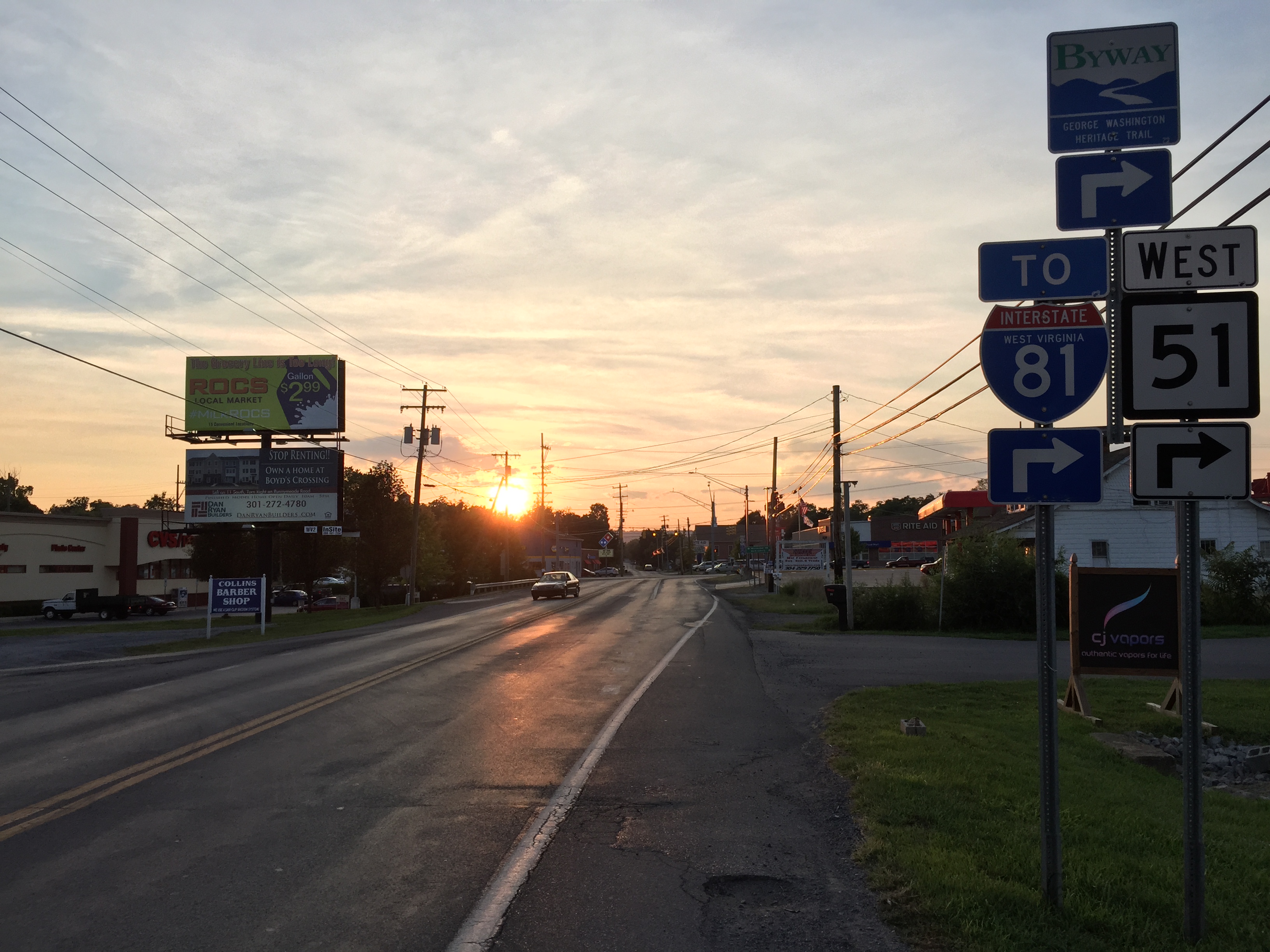 Open American highway at sunset
